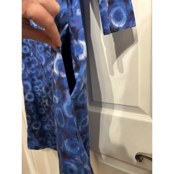 Perlavera XS Dress Blue Pattern Button Up Collar Cotton Preppy Comfort Chic - Picture 7 of 9